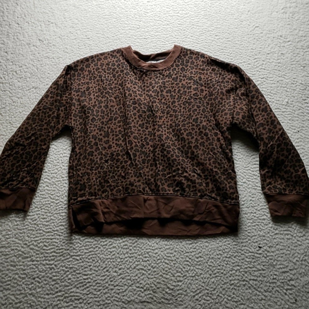J.Crew Sweatshirt Womens Large Brown Leopard Animal Print Crew Neck Pullover